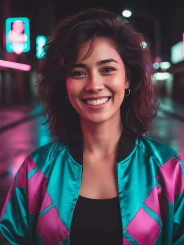 Neon night: a sample portrait restyled as a 1980s neon night